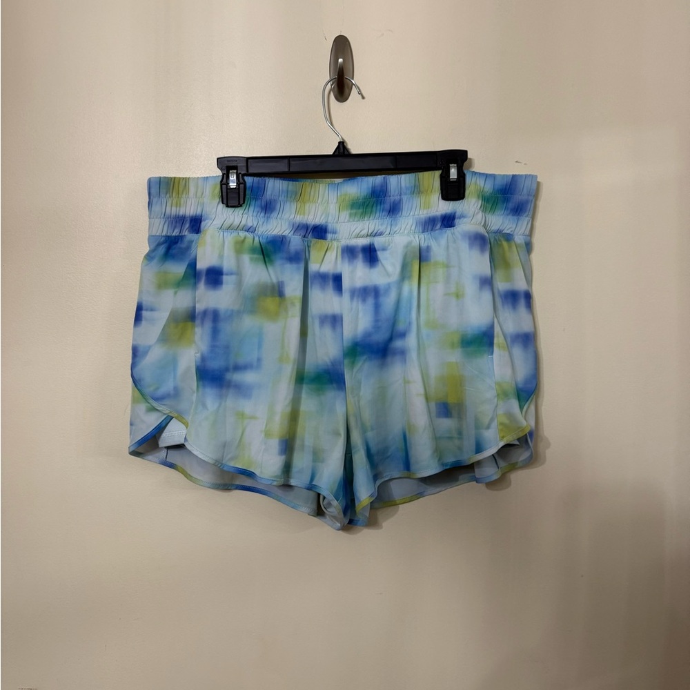 Avia Women's Athletic Shorts - Blue and Yellow Tie-Dye